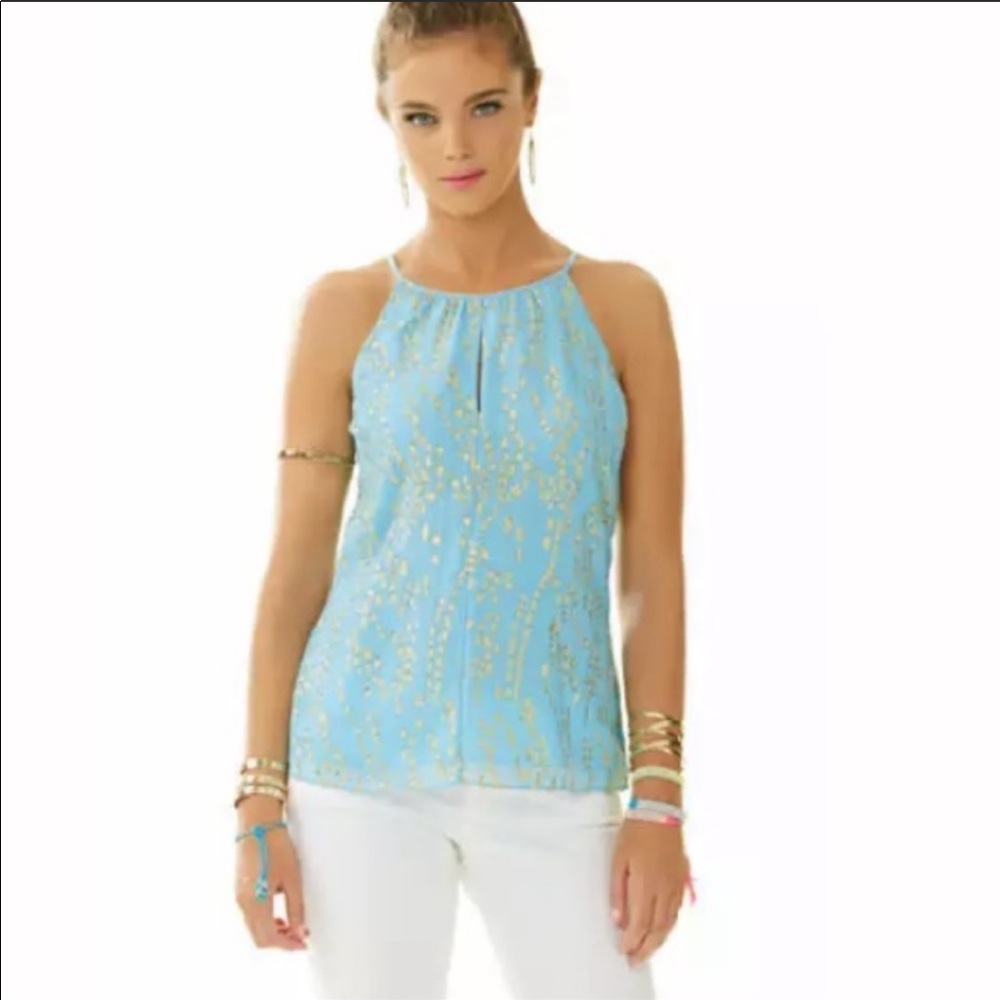 Lily Pulitzer Halter Top | Teal and Gold |